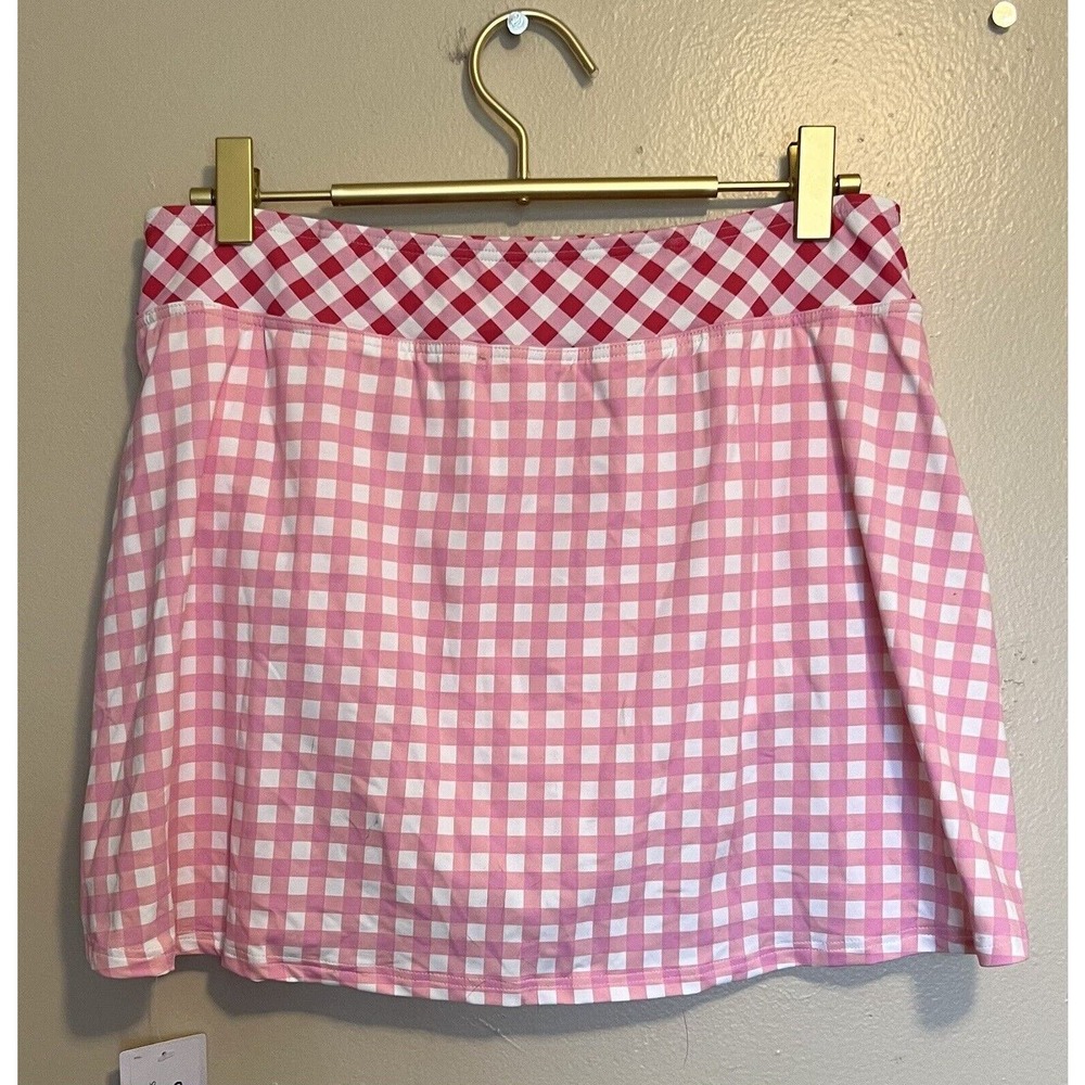 Draper James x Lands End Swim Skirt Size 2 Pink White Check Built In Briefs NEW - Picture 4 of 6